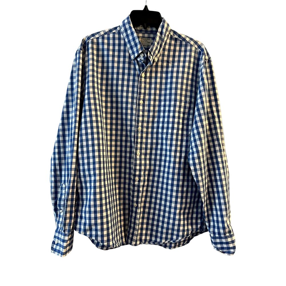 J. Crew Slim Untucked Shirt Blue White Plaid Checked Size L